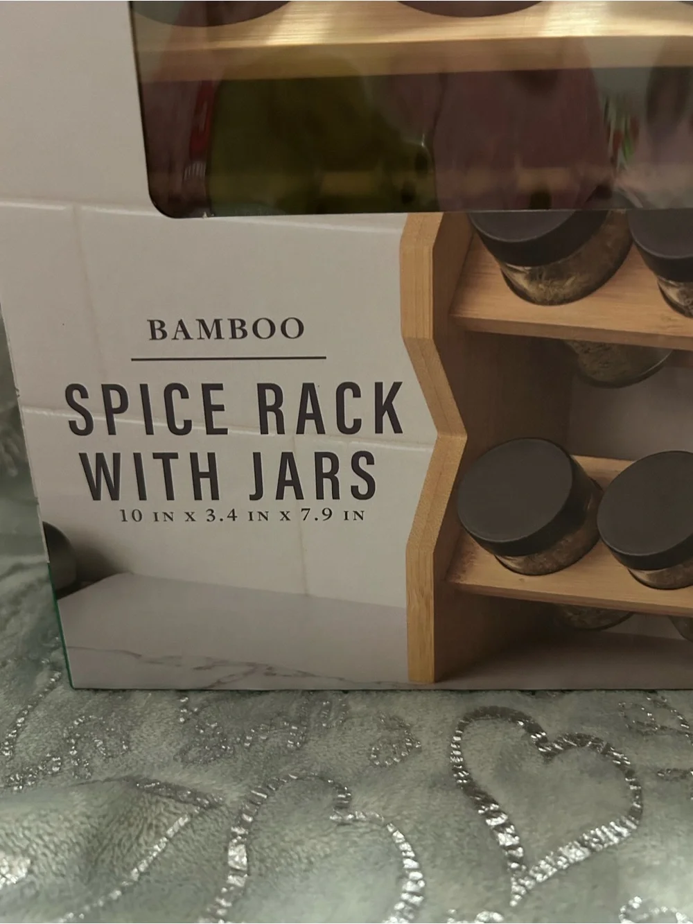 NWT Core Bamboo, Spice Rack with 8 Clear Jars and Black Lids